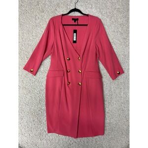 Donna Karan Sheath Blazer Dress Womens 16 Pink Double-Breasted 3/4 Sleeve NWT